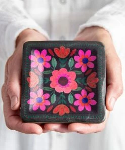 Natural Life Folk Flower Wood Trinket Dish NEW & TRENDING