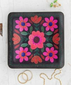 Natural Life Folk Flower Wood Trinket Dish NEW & TRENDING