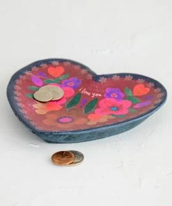 Natural Life Folk Flower Wood Trinket Dish NEW & TRENDING