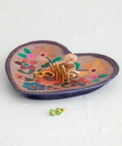 Natural Life Folk Flower Wood Trinket Dish NEW & TRENDING