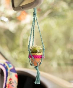 Natural Life Macrame Faux Succulent Car Charm