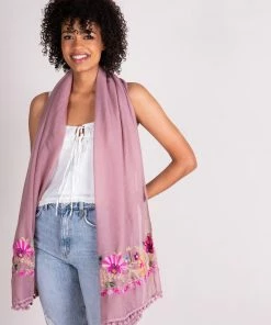Natural Life Embroidered Pom Pom Scarf SUMMER SHOP