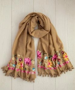Natural Life Embroidered Pom Pom Scarf SUMMER SHOP