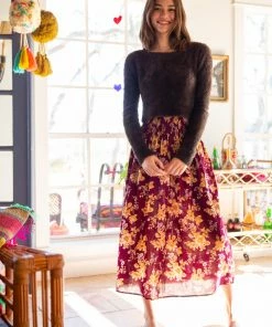 Natural Life Meadow Smocked Midi Skirt