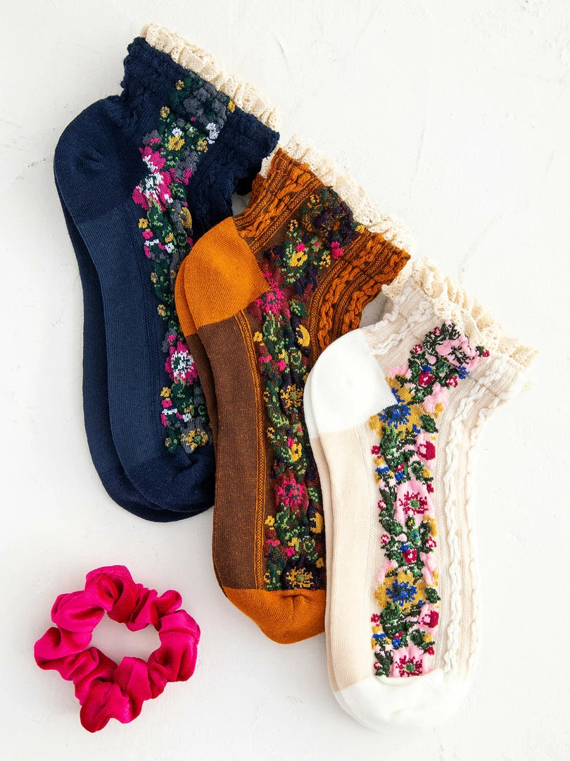 Natural Life Blossom Border Sock Set NEW & TRENDING 5 Natural Life Blossom Border Sock Set NEW & TRENDING