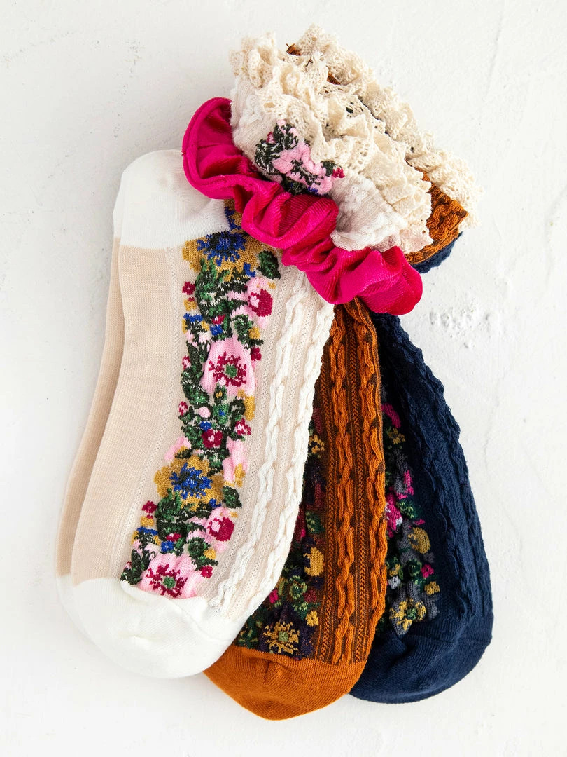 Natural Life Blossom Border Sock Set NEW & TRENDING 3 Natural Life Blossom Border Sock Set NEW & TRENDING