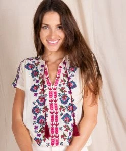 Natural Life Embroidered Tassel Top SUMMER SHOP
