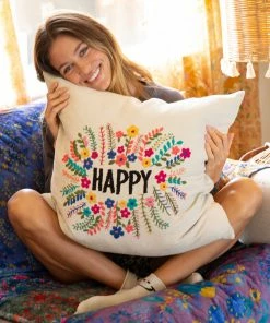 Natural Life Hand Embroidered Pillow NEW & TRENDING